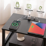 Yoobure Farmhouse Nightstand with Charging Station, Wood Night Stand End Table with USB Ports, LED Bed Side Table with Storage Cabinet, Bedside Table for Bedroom, Living Room Black Yoobure