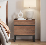 WAMPAT Nightstand with 2 Drawers for Bedroom, Modern Bedside Table with Black Square Iron Leg, Wood Rustic Side End Table for Living Room,Brwon WAMPAT