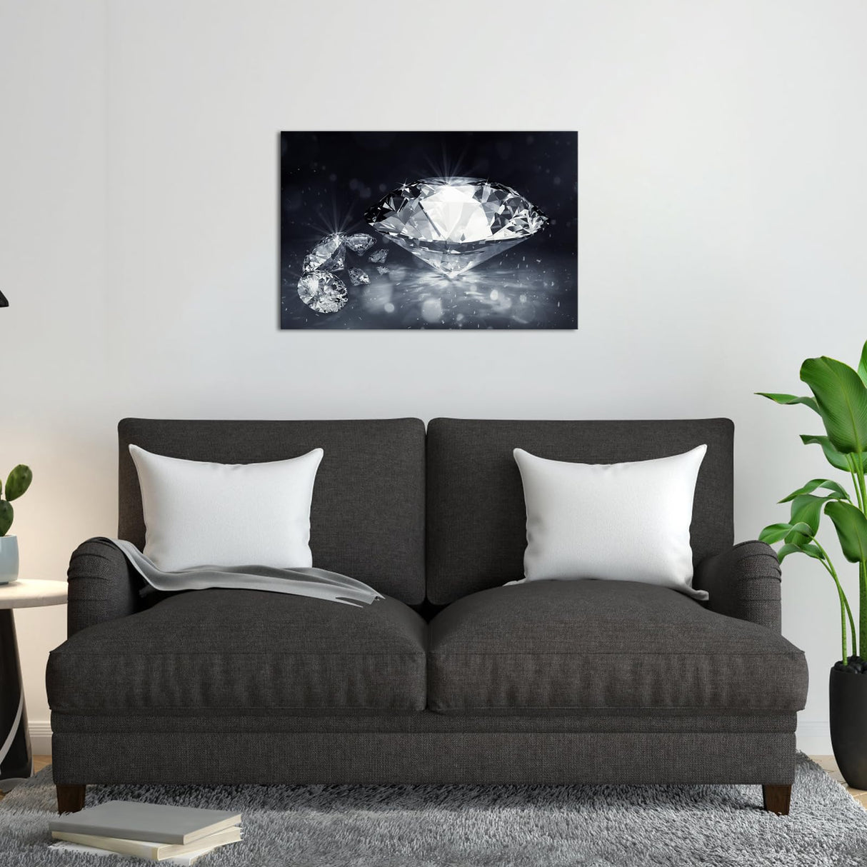 Biuteawal Diamond Wall Art Black White Canvas Print Shining Diamonds Painting Fashion Picture Modern Artwork Home Decor for Living Room Bedroom Bathroom Framed Ready to Hang Biuteawal