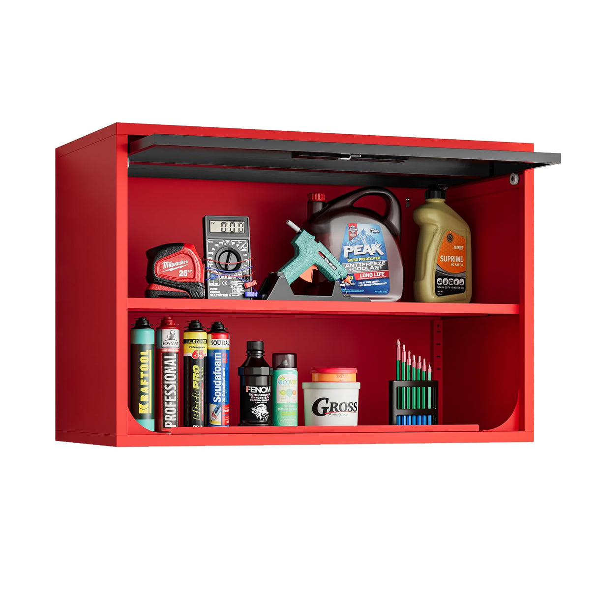 Fesbos Metal Storage Cabinet Black Red Wall Cabinets with Shelf and Locking Door - Wall Mounted Storage Cabinet for Garage Warehouse Home Office - Assembly Required Fesbos