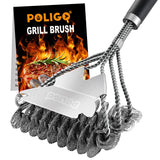 POLIGO BBQ Grill Cleaning Brush Bristle Free & Scraper - Triple Helix Design Barbecue Cleaner - Non-Bristle Grill Brush and Scraper Safe for Gas Charcoal Porcelain Grills - Ideal Grill Tools Gift POLIGO