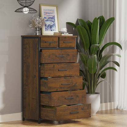 IKENO 7 Drawer Tall Dresser with Sturdy Metal Frame, Industrial Drawer Chest for Bedroom, Clothes Storage Cabinet - WoodArtSupply