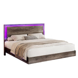 LUXOAK Queen Size Rustic Grey Floating Bed Frame with LED Headboard – No Box Spring Required, Easy Assembly, Noise-Free Design LUXOAK