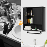 RRX Bathroom Cabinet Wall Mounted Medicine Cabinets with Towels Bar, Over The Toilet Storage Cabinet with 2 Doors and Adjustable Shelf, White Wall Cabinet for Bathroom Laundry Kitchen (Black) RRX