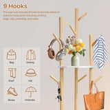LIWSHWZ Solid Wood Coat Rack,Rotary Coat Rack Freestanding with 3 Shelves and 9 Hooks,Sturdy and Easy to Assemble Coat Tree for Entryway, Bedroom, Coats, Bags(Natural) LIWSHWZ