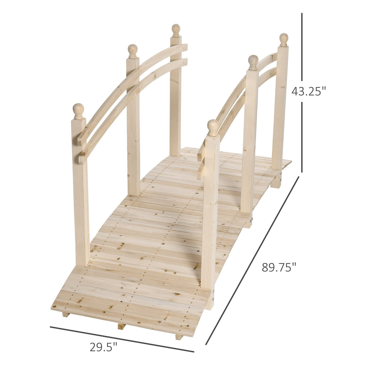 Outsunny 7.5' Wooden Arch Garden Bridge, Safety Rails for Backyard Ponds, Creeks, Streams, Natural Aosom