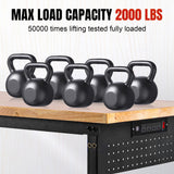 MUWOOD 48" L×24”W Adjustable Workbench with Wheels, 28”-40”Height Heavy Duty Table 2000 LBS Load Capacity, Work Bench with Power Outlet & Pegboard, Rubber Wood Work Table for Garage, Office, Workshop MUWOOD