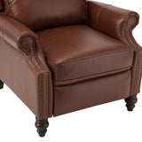 HULALA HOME Genuine Leather Recliner Chair, Traditional Manual Pushback Comfy Seating for Living Room, Thick Cushion & Solid Wood Legs, Wingback Recliner with Nailhead Trim, Brown HULALA HOME