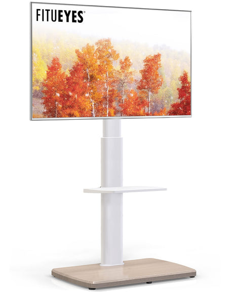 FITUEYES Floor TV Stand Tall for Living Room, Bedroom, Corner TV Stands for TVs up to 70 Inch Swivel TV Mount Stand with Height Adjustable Shelf Upgrade Sturdy Wood Base White FITUEYES