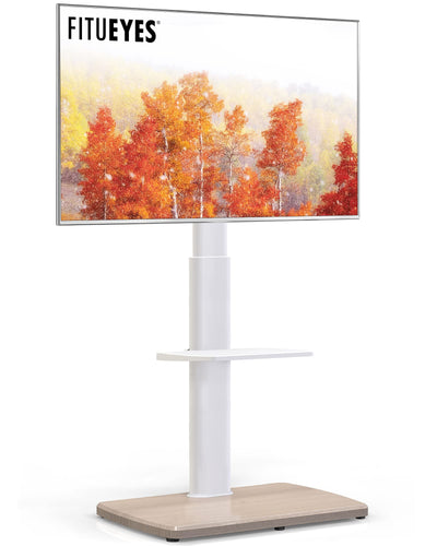 FITUEYES Floor TV Stand Tall for Living Room, Bedroom, Corner TV Stands for TVs up to 70 Inch Swivel TV Mount Stand with Height Adjustable Shelf Upgrade Sturdy Wood Base White