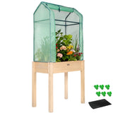 ZSYWODFO Raised Garden Bed with Greenhouse Cover,Elevated Wood Planter Box with Legs & Non-Woven Liner,34" L x18 W x 66" H Indoor Outdoor Gardening Bed for Vegetables, Herbs, Flowers ZSYWODFO