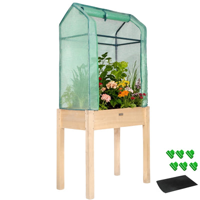 ZSYWODFO Raised Garden Bed with Greenhouse Cover,Elevated Wood Planter Box with Legs & Non-Woven Liner,34" L x18 W x 66" H Indoor Outdoor Gardening Bed for Vegetables, Herbs, Flowers