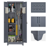 GEDELITE Metal Garage Storage Cabinets - 65" Broom Closet Storage Cabinet with Doors and Shelves,Utility Cleaning Supply Cabinet for Garage,Laundry,Office,Home (Gray, 65" H) GEDELITE