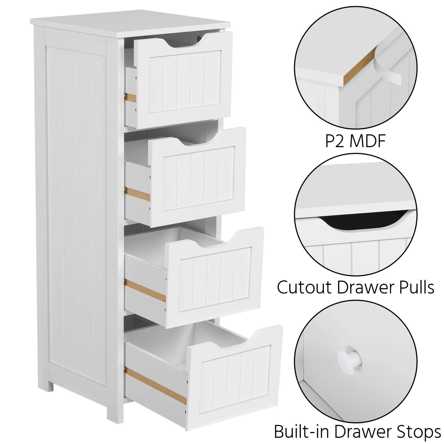 Yaheetech Bathroom Floor Cabinet, Wooden Side Storage Organizer, 4 Drawers Free-Standing Cabinet for Bathroom/Hallway/Living Room, White - WoodArtSupply