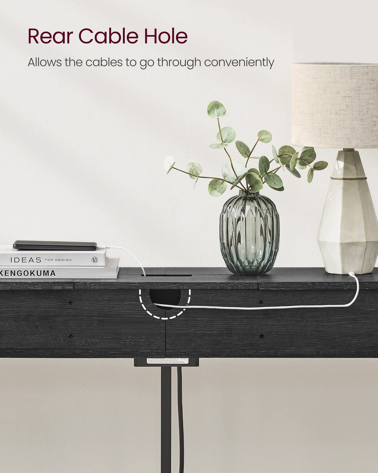 VASAGLE 70.9-Inch Console Table with Outlet and Shelves, Sofa Table with Charging Station, Behind Couch Table Skinny, Entryway Table for Hallway, Living Room, Charcoal Gray and Ink Black ULNT118B22 VASAGLE