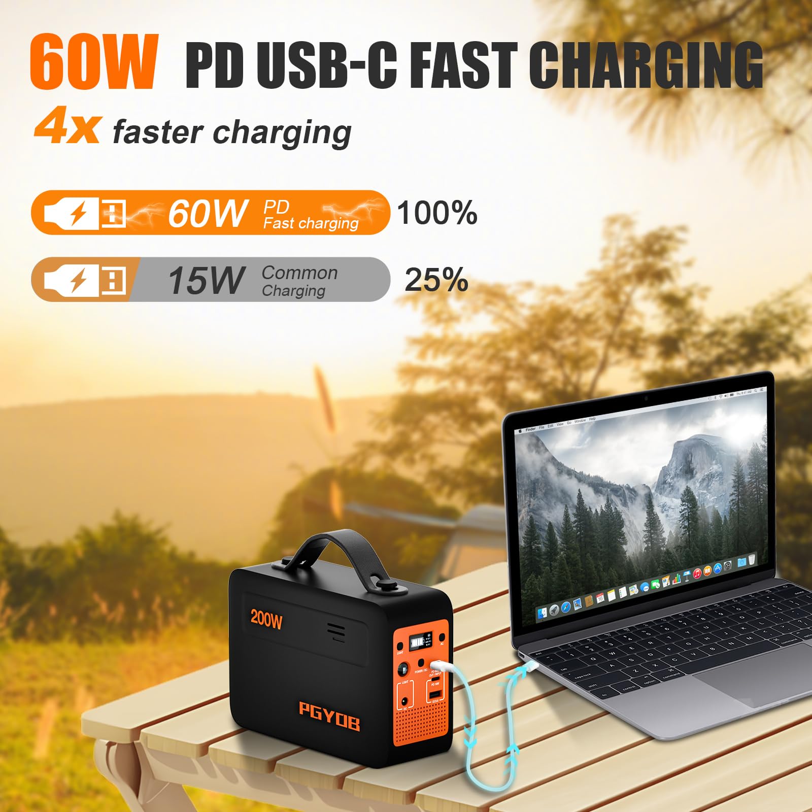 PGYOB 200W Portable Power Station, 102.4Wh/32000mAh Outdoor Solar Generator Backup LiFePO4 Battery Power Pack with AC/DC Outlet, In/Output PD 60W USB-C Outlet for Home, Camping, RV, Blackout, - WoodArtSupply