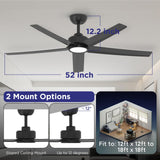 ocioc Ceiling Fans with Lights, 52 inch Black Ceiling Fan with Light and Remote Control, 3CCT, Quiet DC Motor, 5 Blades Modern Ceiling Fan for Living Room Farmhouse Bedroom ocioc