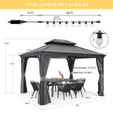 PURPLE LEAF 10' X 12' Hardtop Gazebo with Light Galvanized Steel Double Roof Outdoor Gazebo for Patio Lawn and Garden Grey PURPLE LEAF
