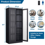 PEUKC 67IN Display Cabinet with Glass Doors, Metal Curio Cabinets with 4 Adjustable Shelves, Glass Cabinet Display Case for Home, Office, Clinic, Pantry (Black) PEUKC