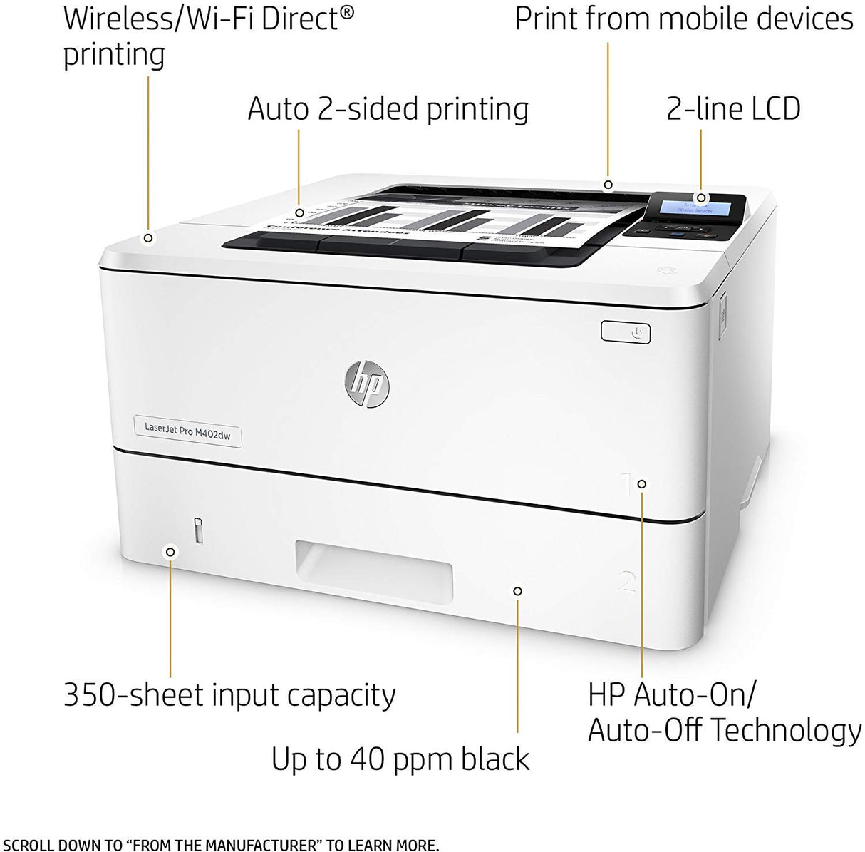 HP LaserJet Pro M402dn Monochrome Laser Printer with Built-in Ethernet & Double-Sided Printing, Amazon Dash replenishment ready (C5F94A), A4 HP