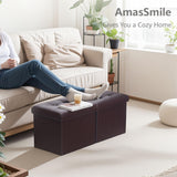AmasSmile Footrest Ottoman Bench with Storage,34Inch Brown Leather Footstool, Coffee Table, Padded Seat, Storage Chest,Blanket Store with Flipping Lid for Livingroom and Bedroom AmasSmile