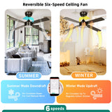 YITAHOME 48 Inch Black Ceiling Fan with Lights and Remote,4 Blades, App Control, Modern Smart Ceiling Fan Compatible with Alexa for Indoor, Reversible Quiet Motor, Memory Function YITAHOME