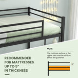 KOMFOTT Metal Low Bunk Bed Twin Over Twin, Heavy Duty Bunk Bed Frame with Ladder & Full-Length Guardrails, Metal Slatted Floor Bed Frame for Teens & Adults, No Box Spring Needed (Black) KOMFOTT