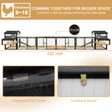 PetsCosset 116" L Large Chicken Coop and Run, Hen House with 4 Nesting Box Boxes, Rabbit Hutch Poultry Bunny Cage for 4-6 Chickens with 4 Perches, Removable Tray and Ramp and UV-Resistant Roof Panel PetsCosset