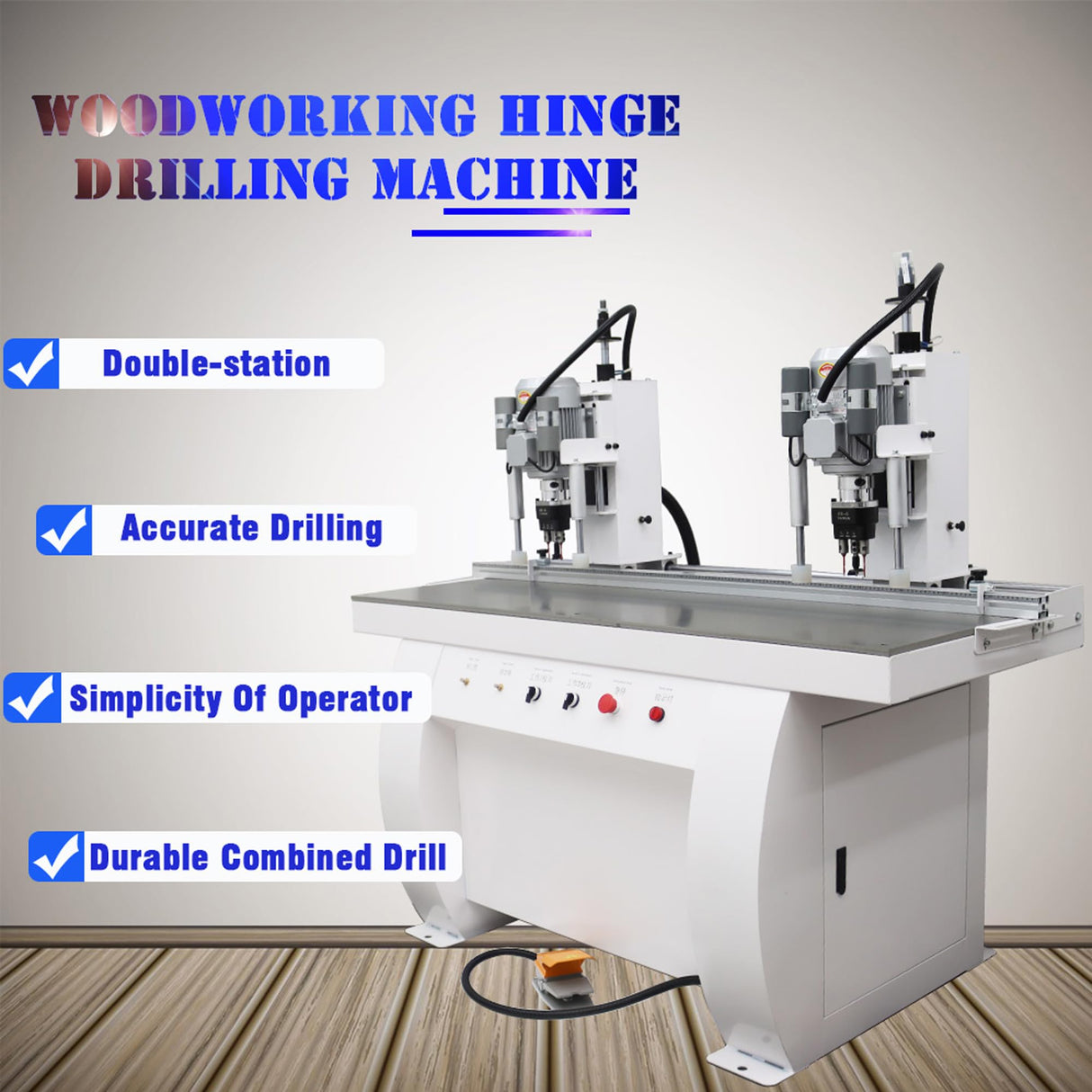 BREVELTION 110V Pneumatic Hinge Machine Woodworking Hinge Drilling Machine for Drilling Processing of Cabinets Wardrobes 48-6 Combined Drill 1.5KW*2 Double Station BREVELTION
