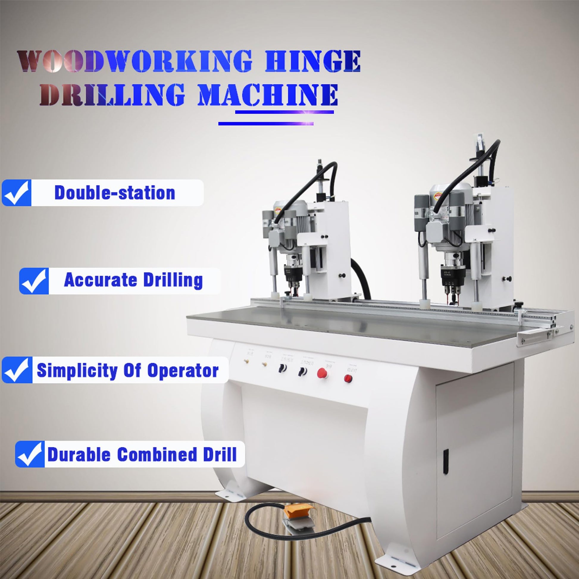 BREVELTION 110V Pneumatic Hinge Machine Woodworking Hinge Drilling Machine for Drilling Processing of Cabinets Wardrobes 48-6 Combined Drill 1.5KW*2 Double Station - WoodArtSupply