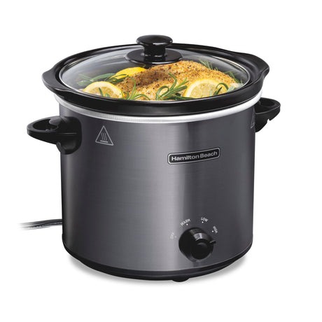 Hamilton Beach 4-Quart Slow Cooker with 3 Cooking Settings, Dishwasher-Safe Stoneware Crock & Glass Lid, Brushed Gray(33240) Hamilton Beach