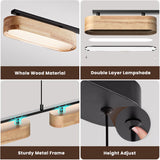 Glimchase 43.3" Linear Island Lights for Kitchen, 32W Wood Chandeliers for Dining Room, LED Rustic Dimmable Lighting Fixture for Farmhouse, 4-Light Pendant Lights for Kitchen Island Over Table Glimchase