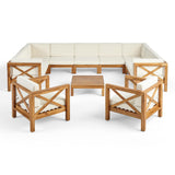 Christopher Knight Home Brava Outdoor Acacia Wood 11 Seater Sectional Patio Sofa Furniture Chat Conversation Sets with Cushions and Coffee Table, 28 "W x 30.25 "D x 26.5 "H, Teak + Beige Christopher Knight Home