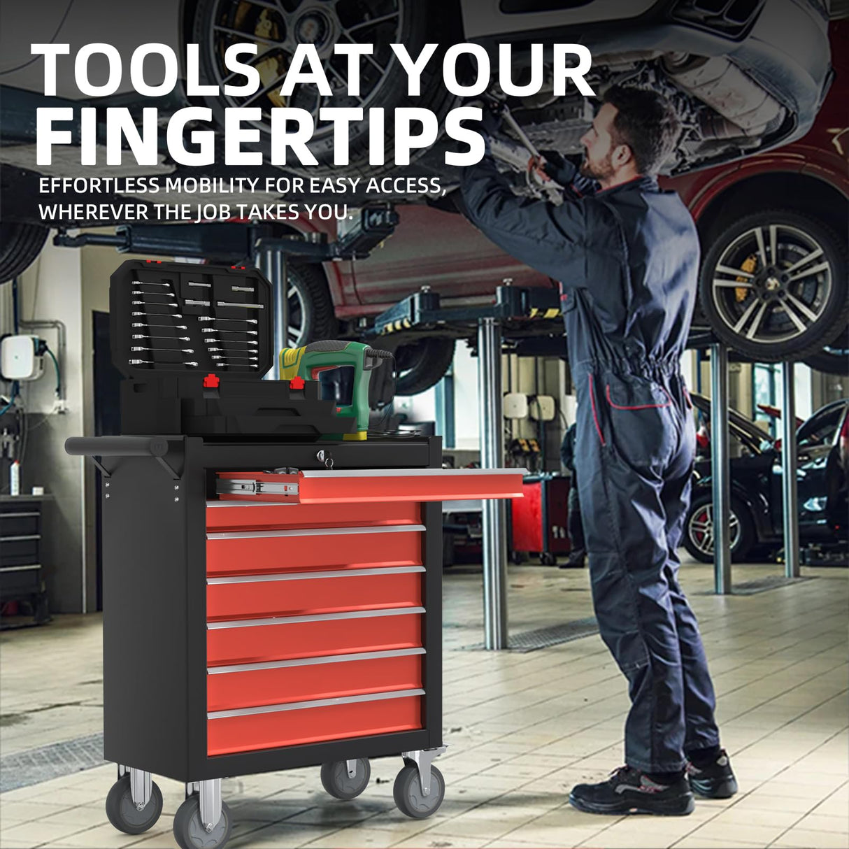 CMFYDAILY 7-Drawers Heavy-Duty Tool Chest, Large Capacity Lockable Tool Cabinet Heavy Duty Mechanic Metal Rolling Tool Box with Drawers and Wheels for Garage CMFYDAILY