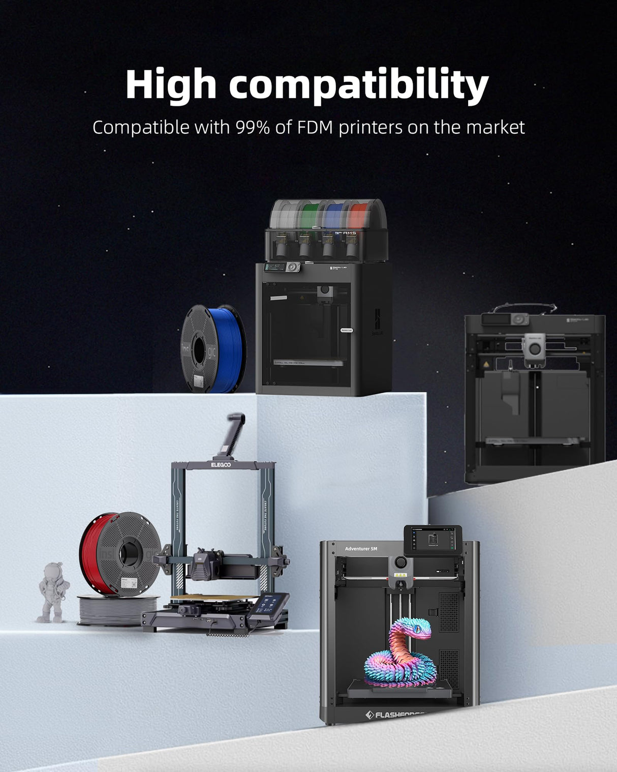 Inslogic High-Speed PLA Filament 1.75mm 3D Printer Filament, 50-600mm/s Rapid Printing PLA, Smooth Flow & No Clogging, 1kg Spool (2.2lbs) Fit Most FDM 3D Printers, Black Inslogic