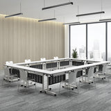 4 Pack Folding Conference Table,Flip Top Mobile Training Table with Fixable Casters and Baffle Plate,Fold Up Meeting Table for Office,Meeting Room,Classroom (140 * 60 * 75cm) Generic