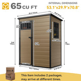 DWVO 5x3FT Outdoor Storage Shed, All-Weather Resin Plastic Storage Shed with Windows, Slanted Roof, Raised Floor, 65 cu.ft Capacity for Garden Tools & Equipment, Ideal for Backyard & Garden, Brown DWVO