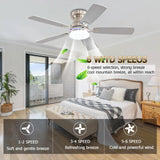 Ayaoty Ceiling Fans with Lights, 48 inch Low Profile Ceiling Fan with Light and Remote Control, Flush Mount RGB Dimmable Light, Noiseless, Nickel Ceiling Fan for Bedroom Indoor/Outdoor Use Ayaoty
