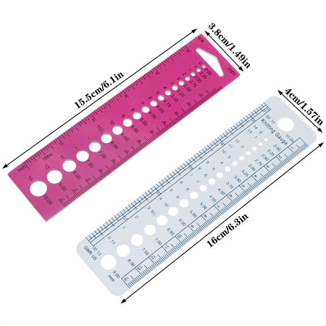 AYLIFU 2 PCS Plastic Knitting Needle Gauge Ruler Knitting Needle Sizer Knitting Gauge Measuring Tool for Sewing or Student Study (2 Colors) AYLIFU