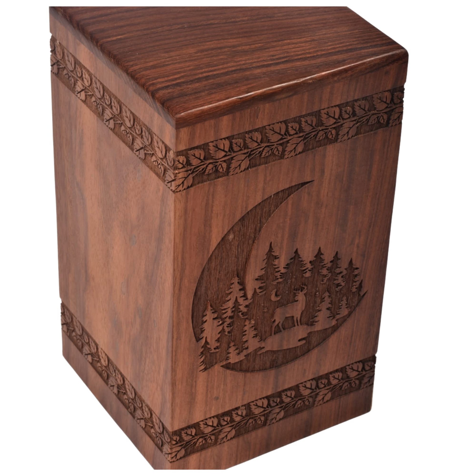 Tamanna crafts Handcrafted Rosewood Urn For Human Ashes - Beautifull Moon And Deer Tree Wooden Box - Cremation Urn For Pets Handmade Burial Urn Box - WoodArtSupply