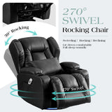 TUNYI Power Recliner Chair, Swivel Rocker Recliner Chair with Massage & Heat Faux Leather Home Theater Seating Rocker Reclining Chair for Living Room with LED Light/USB Port/Lumbar Pillow (Black) TUNYI