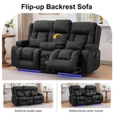 TUNYI Power Recliner Chair with Massage & Heat, Faux Leather Recliner Sofa Chair with LED Light, Home Recliner Theater Seating with USB Port/Lumbar Pillow/Cup Holder/Side Pocket (Black, Loveseat) TUNYI