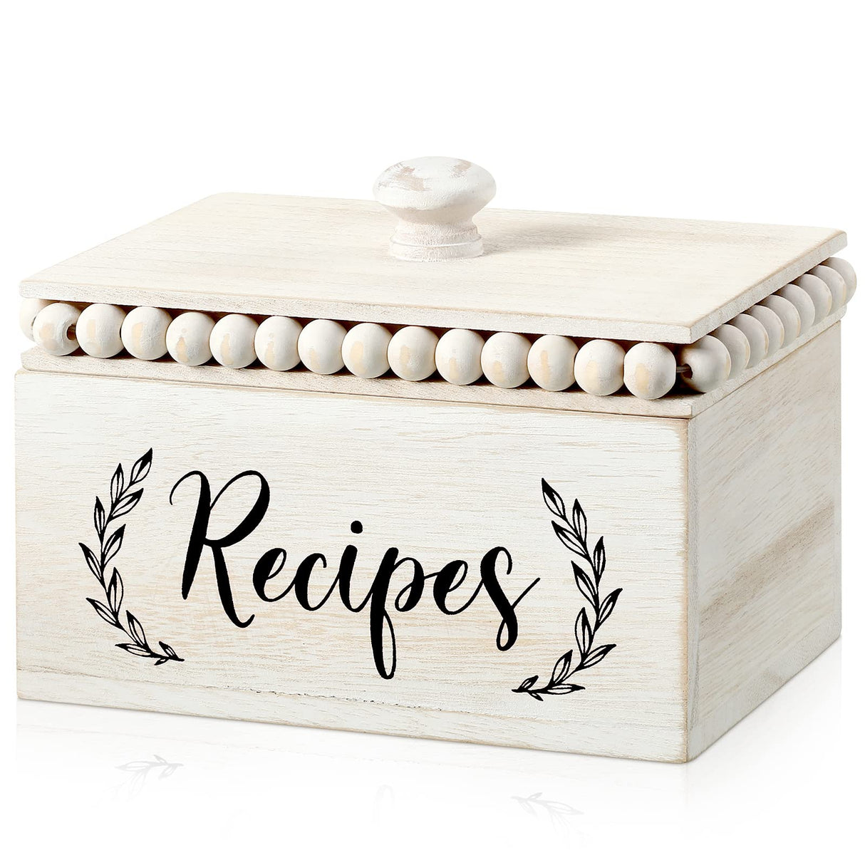 Kathfly Rustic White Recipe Box Wooden Beaded Recipe Box Farmhouse Recipe Holder and Organizer Personalized Recipe Box Bridal Shower Wedding Registry Must Haves for Wedding Birthday Housewarming Kathfly