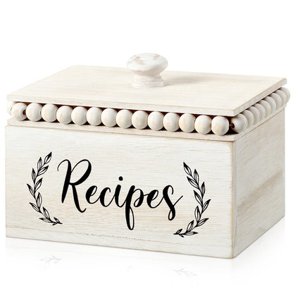 Kathfly Rustic White Recipe Box Wooden Beaded Recipe Box Farmhouse Recipe Holder and Organizer Personalized Recipe Box Bridal Shower Wedding Registry Must Haves for Wedding Birthday Housewarm - WoodArtSupply