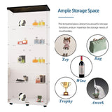 nifoti Glass Display Cabinet with LED Light Strip, 5 Shelves with 2 Doors, Curio Storage Cabinets with Lock & Caster for Living Room, Office, Floor Standing Glass Bookshelf, Quick Installation - Black nifoti