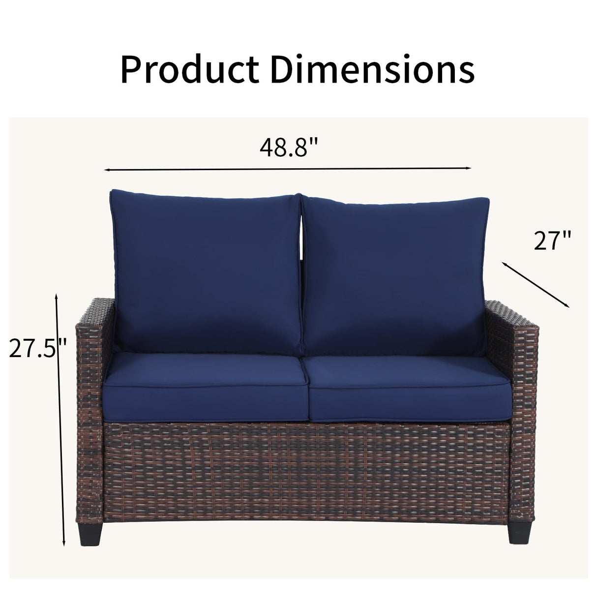 EortheX Outdoor Patio Loveseat,All-Weather Wicker Loveseat with Cushions – Rattan Outdoor 2 Person Sofa Furniture for Garden, Balcony, and Deck,Sectional Patio Love seat Sofa Set - Blue EortheX outdoor fancy