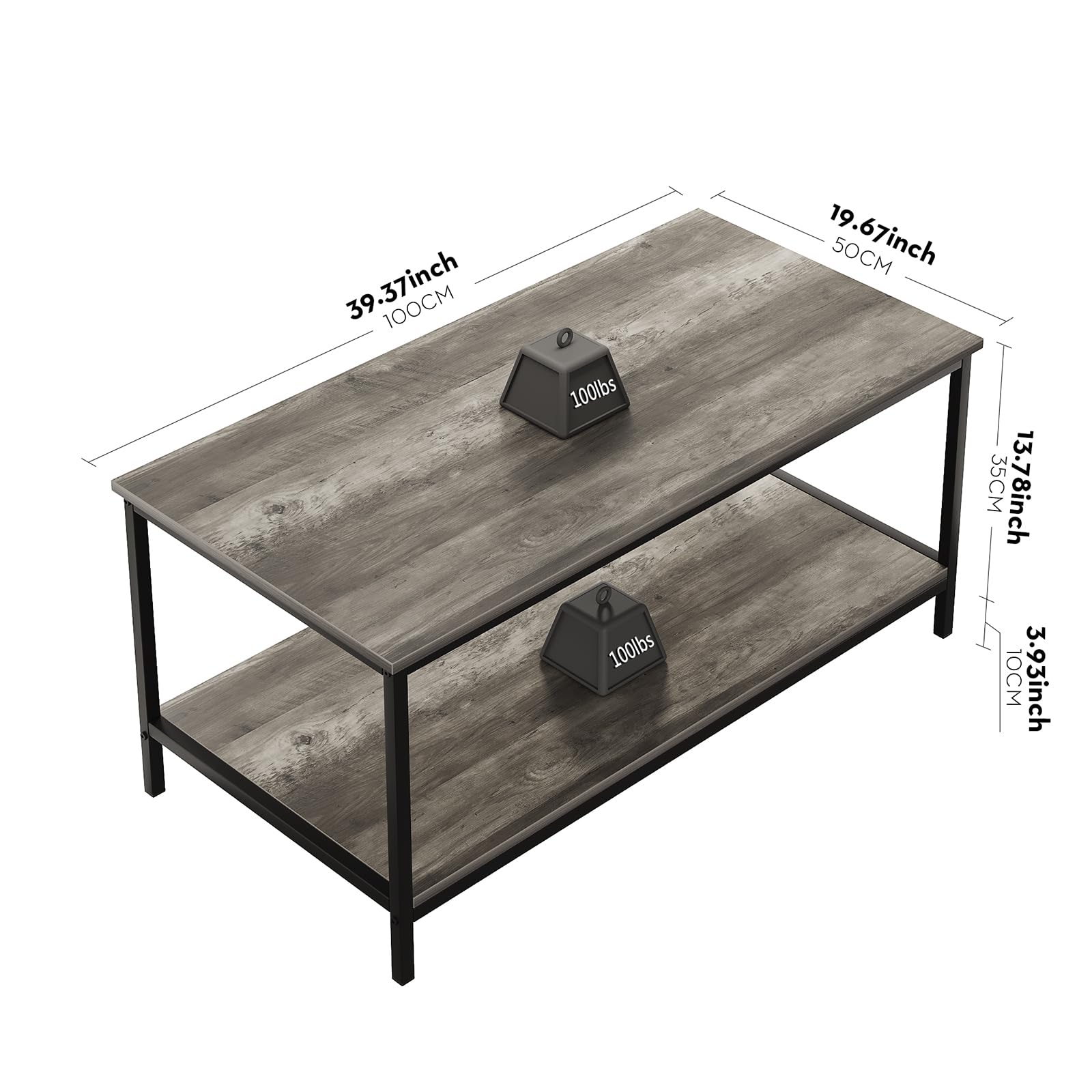 SAYGOER 2-Tier Coffee Table for Living Room Farmhouse Style Center Table with Storage Shelf Rectangle Wood Table for Large or Small Spaces Apartment Home Office, Easy Assembly Gray Wash - WoodArtSupply