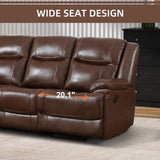 EBELLO Genuine Leather Manual Recliner Sofa Set, 1 Seat Reclining Chair, a Loveseat, a 3 Seater Sofa with Storage Cup Holders, Modern Durable Home Furniture Set for Living Room, Vintage Brown EBELLO