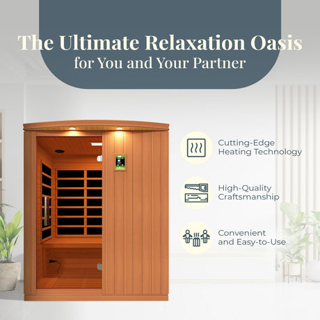 Dynamic Saunas Madrid Elite 3 Person Capacity PureTech Ultra Low EMF Infrared Therapy Home Sauna Box with Bluetooth, Roof Vent, and LED Control Panel DYNAMIC SAUNAS