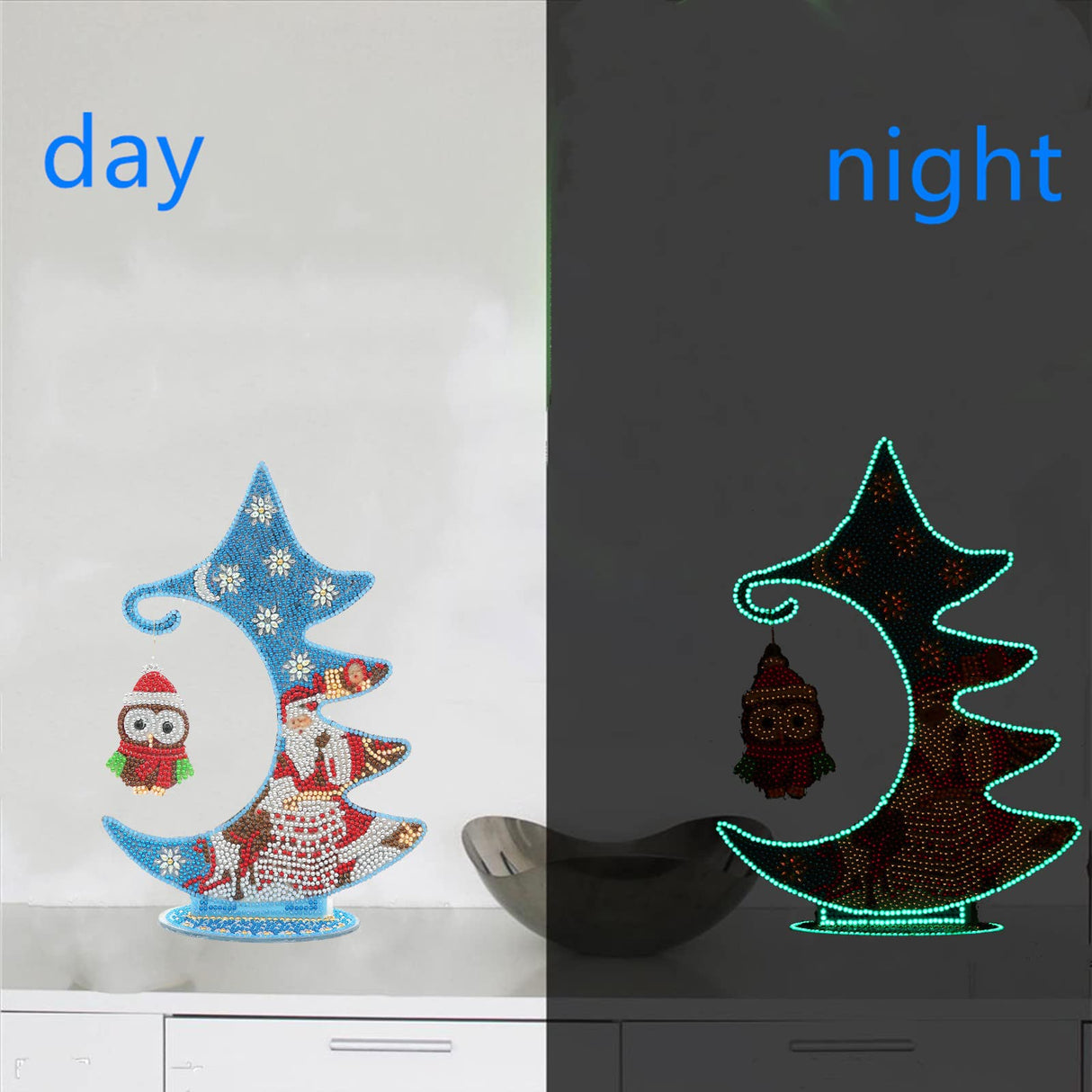 Syntego 5D DIY Christmas Tree Glow in The Dark Night Stand Luminous Diamond Painting Art for Adults 30cm x 23cm(11.5in x9in) (Blue Santa) Syntego